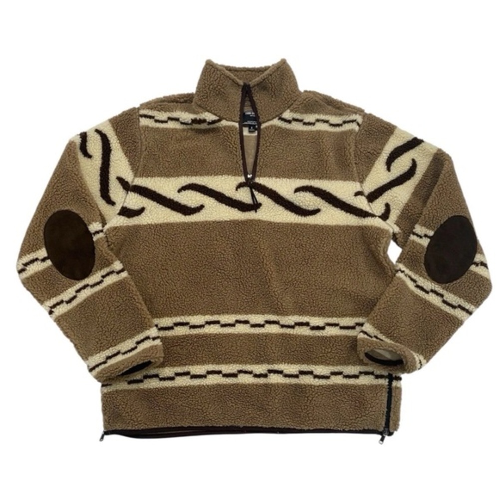 Todd Snyder Brown and Cream patterned quarter zip up fleece